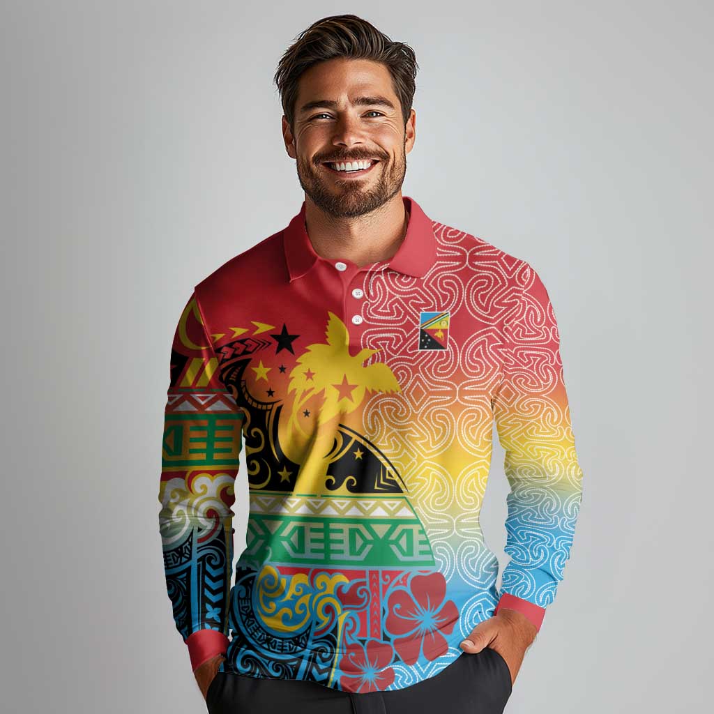 Personalised Torba PNG Day Long Sleeve Polo Shirt Oro Tapa Pattern - Polynesian Pride