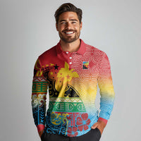 Personalised Torba PNG Day Long Sleeve Polo Shirt Oro Tapa Pattern - Polynesian Pride
