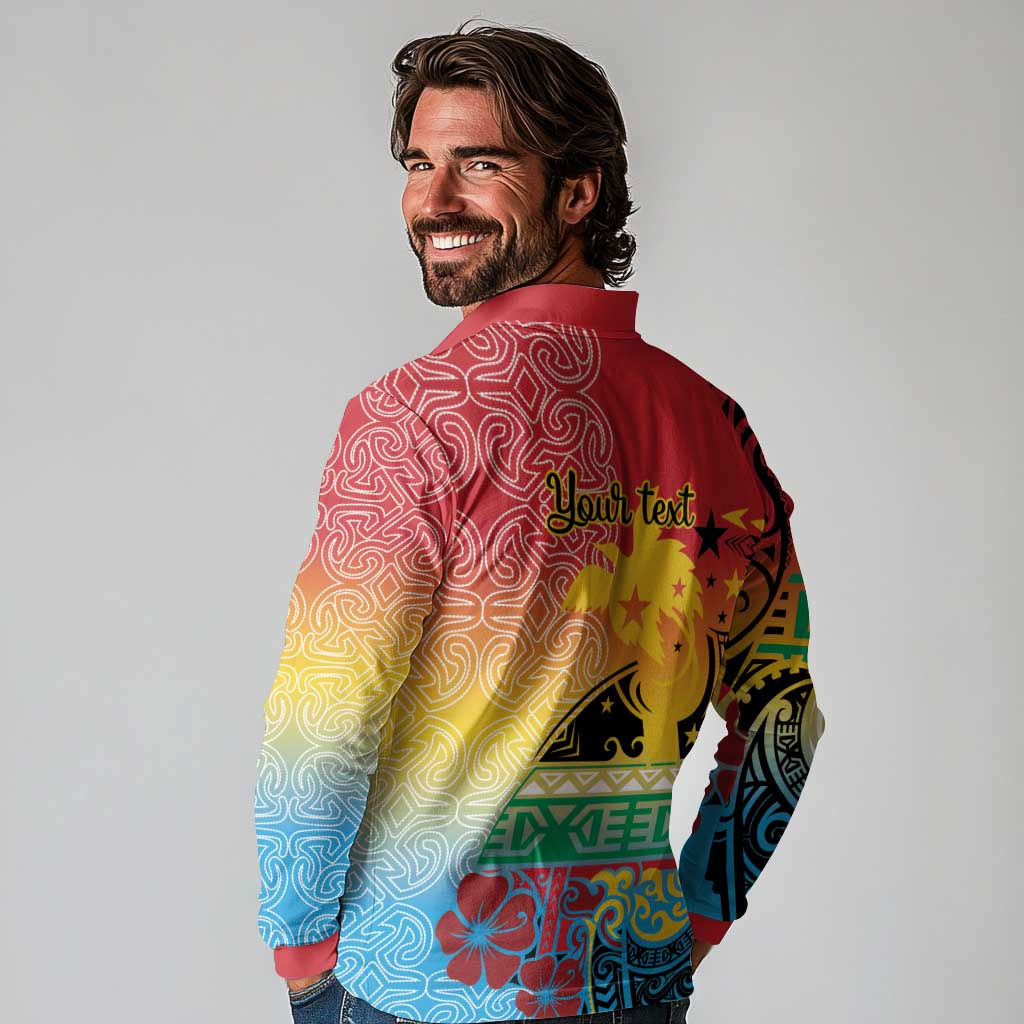 Personalised Torba PNG Day Long Sleeve Polo Shirt Oro Tapa Pattern - Polynesian Pride