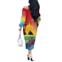 Personalised Torba PNG Day Off The Shoulder Long Sleeve Dress Oro Tapa Pattern - Polynesian Pride