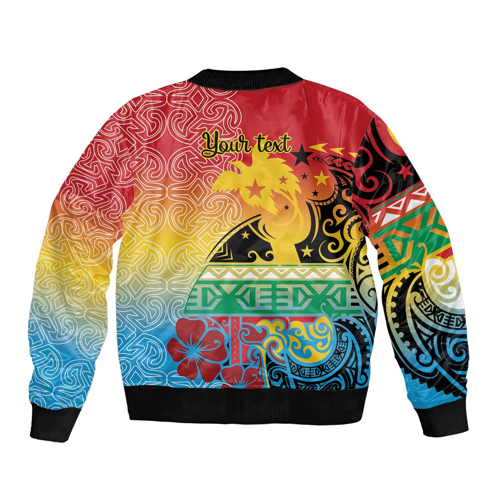 Personalised Torba PNG Day Sleeve Zip Bomber Jacket Oro Tapa Pattern - Polynesian Pride