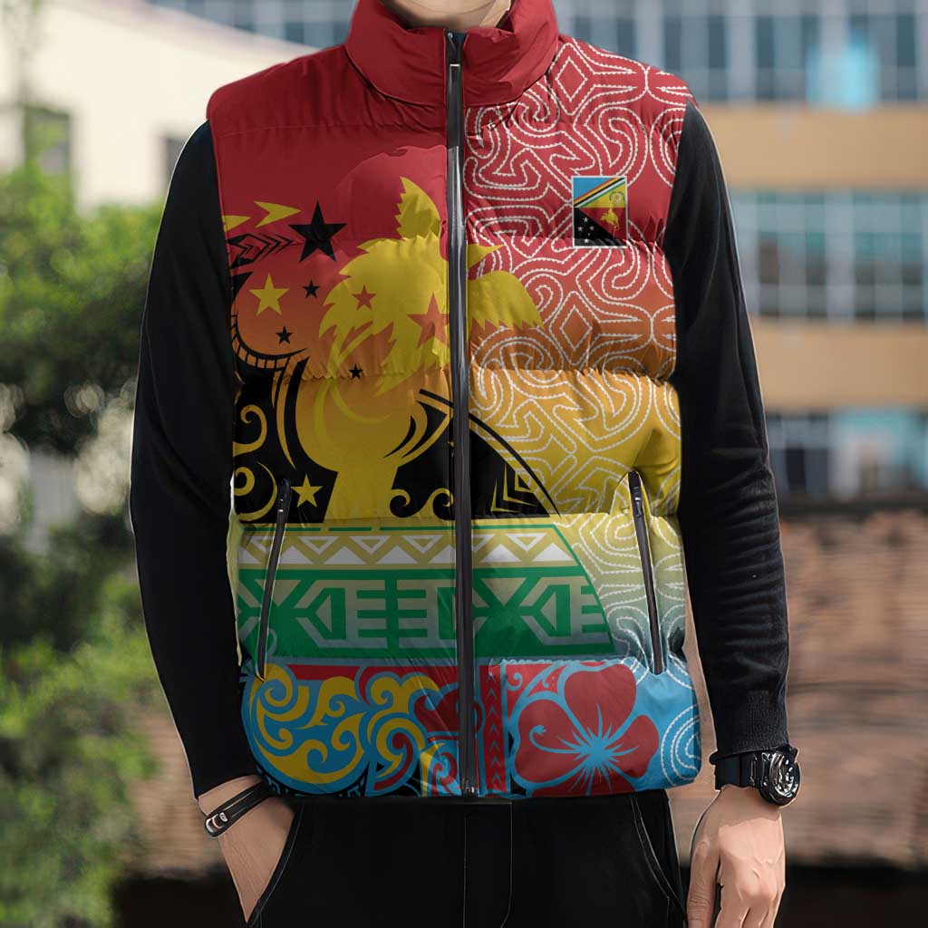 Personalised Torba PNG Day Sleeveless Puffer Jacket Oro Tapa Pattern - Polynesian Pride