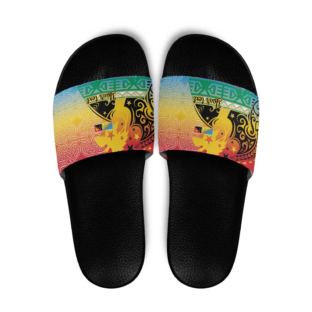 Personalised Torba PNG Day Slide Sandals Oro Tapa Pattern - Polynesian Pride