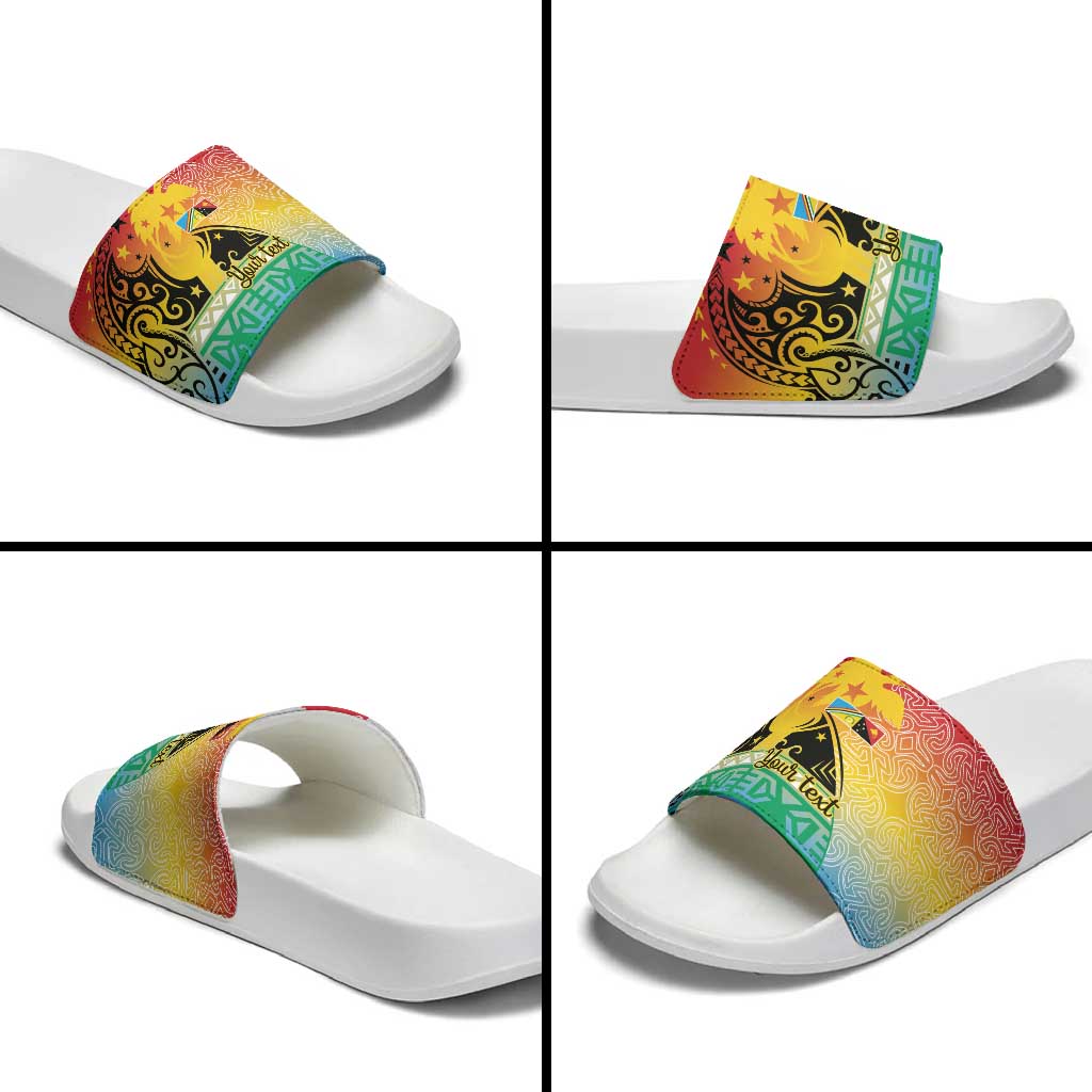 Personalised Torba PNG Day Slide Sandals Oro Tapa Pattern - Polynesian Pride