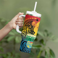 Personalised Torba PNG Day Tumbler With Handle Oro Tapa Pattern - Polynesian Pride