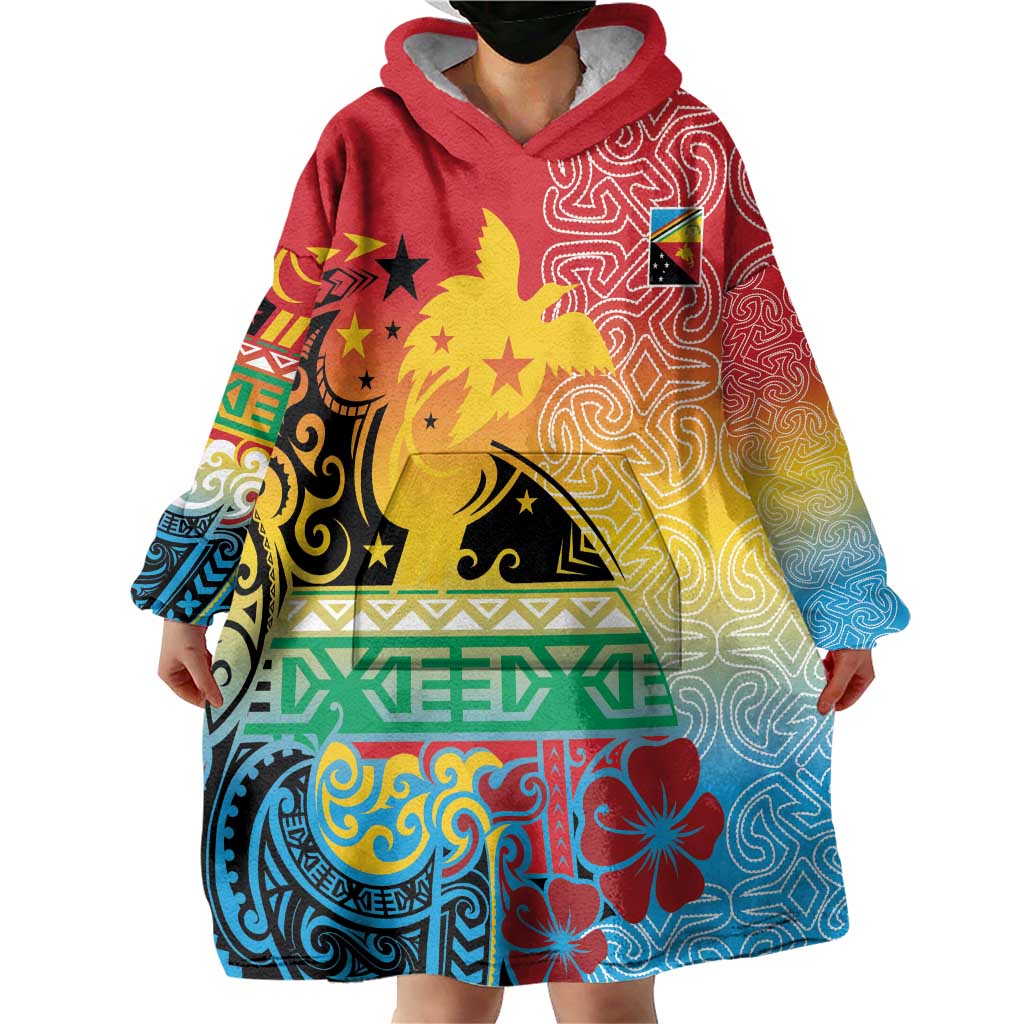 Personalised Torba PNG Day Wearable Blanket Hoodie Oro Tapa Pattern - Polynesian Pride