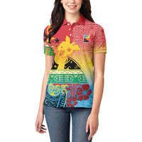 Personalised Torba PNG Day Women Polo Shirt Oro Tapa Pattern - Polynesian Pride