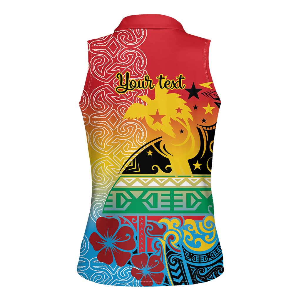 Personalised Torba PNG Day Women Sleeveless Polo Shirt Oro Tapa Pattern - Polynesian Pride