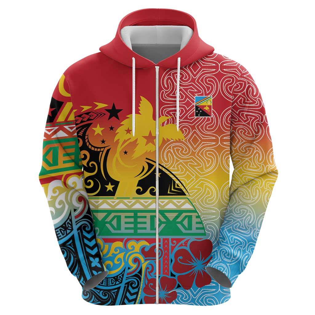 Personalised Torba PNG Day Zip Hoodie Oro Tapa Pattern - Polynesian Pride