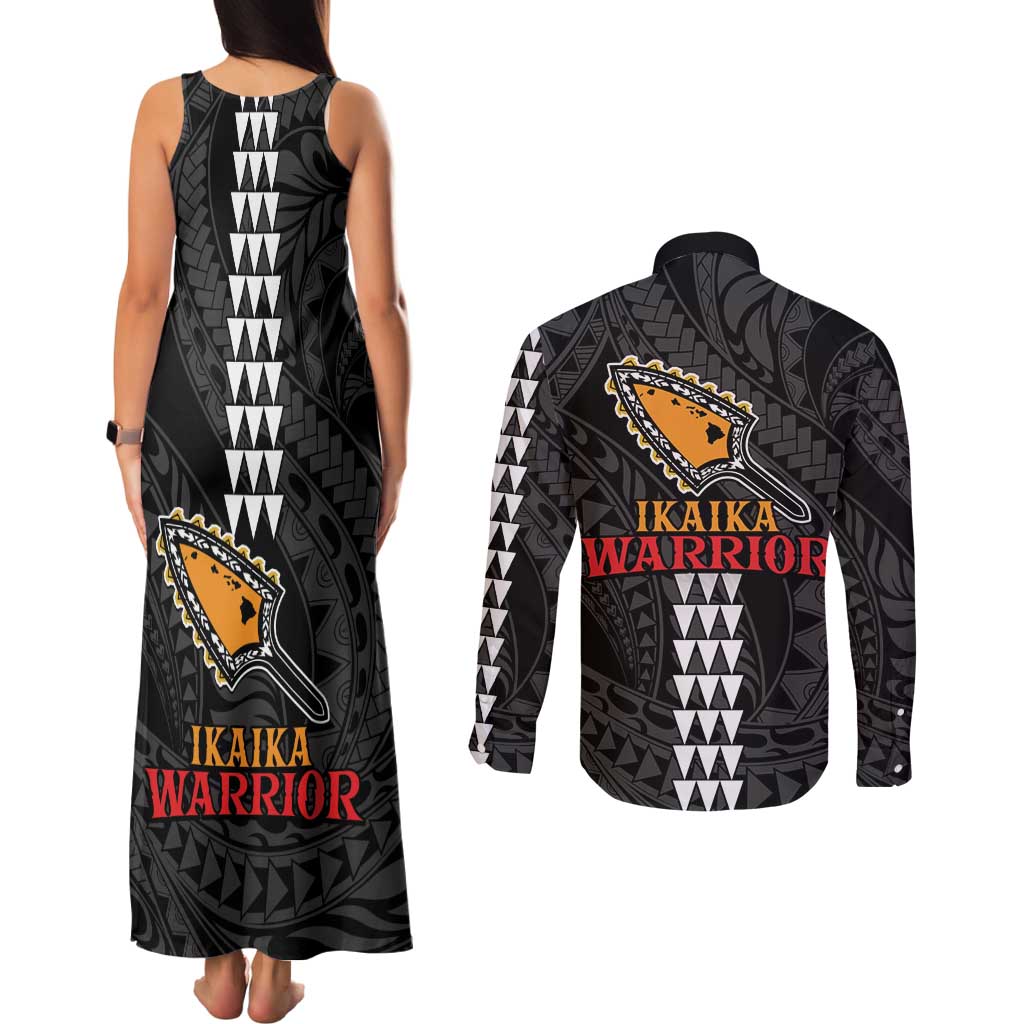 Aloha Spirit Ikaika Warrior Helmet Couples Matching Tank Maxi Dress and Long Sleeve Button Shirt