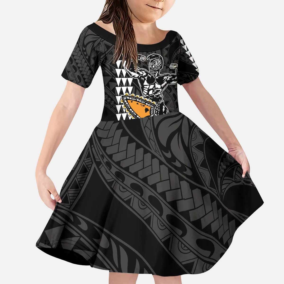Aloha Spirit Ikaika Warrior Helmet Kid Short Sleeve Dress LT9 KID Black - Polynesian Pride