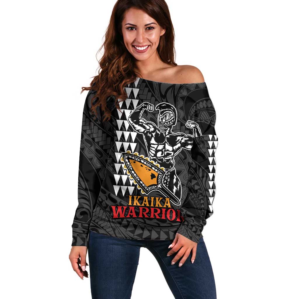 Aloha Spirit Ikaika Warrior Helmet Off Shoulder Sweater LT9 Women Black - Polynesian Pride