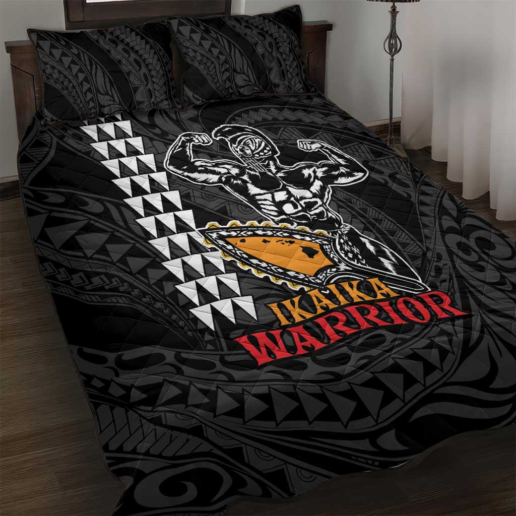Aloha Spirit Ikaika Warrior Helmet Quilt Bed Set LT9 Black - Polynesian Pride