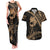 Ikaika Hawaiian Mythic Koa Tribal Warrior Couples Matching Tank Maxi Dress and Hawaiian Shirt