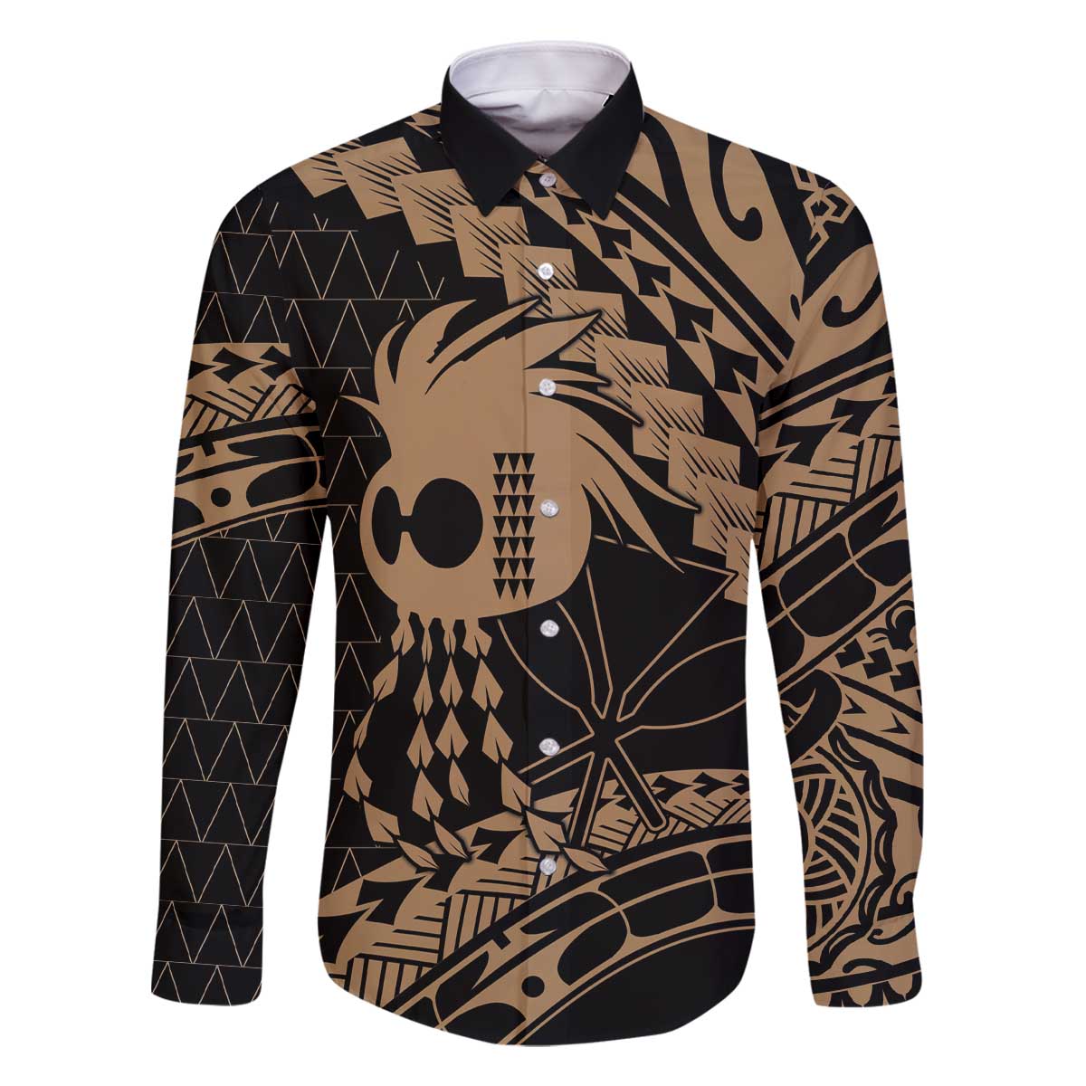 Ikaika Hawaiian Mythic Koa Tribal Warrior Family Matching Off The Shoulder Long Sleeve Dress and Hawaiian Shirt LT9 Dad's Shirt - Long Sleeve Gold - Polynesian Pride