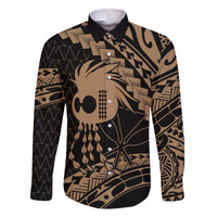 Ikaika Hawaiian Mythic Koa Tribal Warrior Family Matching Off The Shoulder Long Sleeve Dress and Hawaiian Shirt LT9 Dad's Shirt - Long Sleeve Gold - Polynesian Pride
