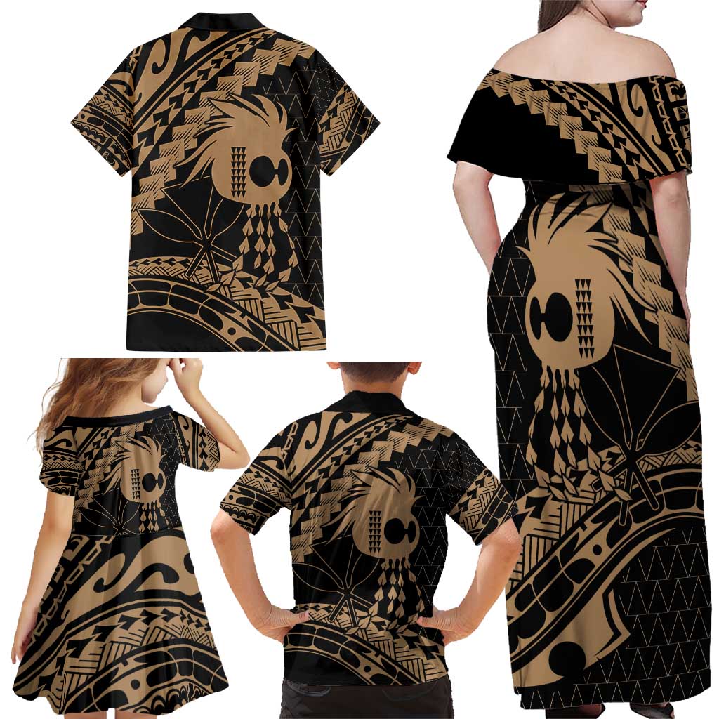 Ikaika Hawaiian Mythic Koa Tribal Warrior Family Matching Off Shoulder Maxi Dress and Hawaiian Shirt