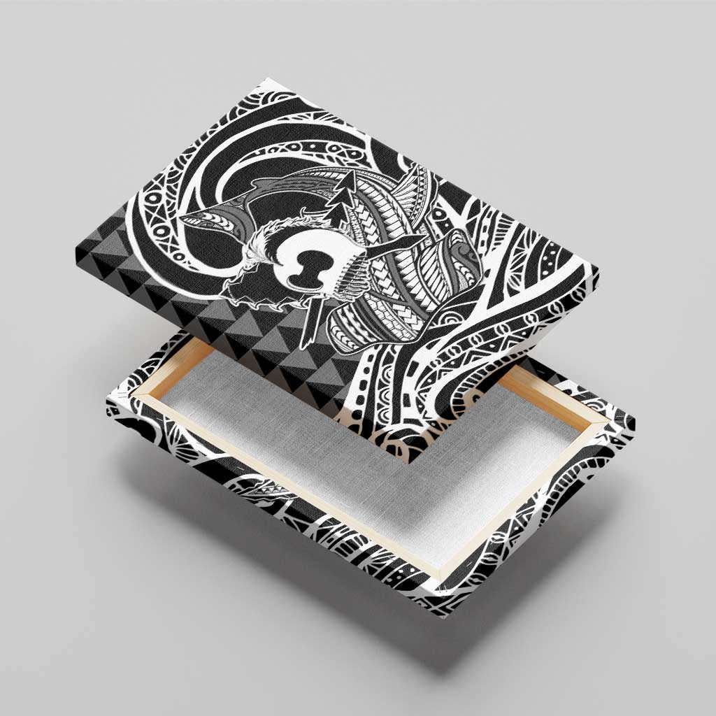 Koa Ikaika Warrior Helmet with Shark Canvas Wall Art Black Kakau Style