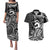 Koa Ikaika Warrior Helmet with Shark Couples Matching Puletasi and Hawaiian Shirt Black Kakau Style