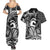 Koa Ikaika Warrior Helmet with Shark Couples Matching Summer Maxi Dress and Hawaiian Shirt Black Kakau Style