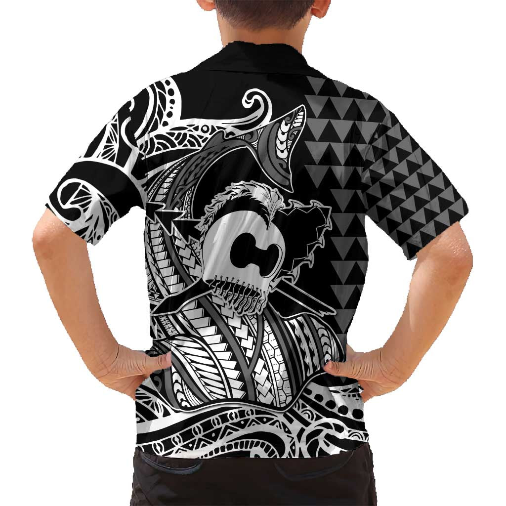 Koa Ikaika Warrior Helmet with Shark Family Matching Long Sleeve Bodycon Dress and Hawaiian Shirt Black Kakau Style