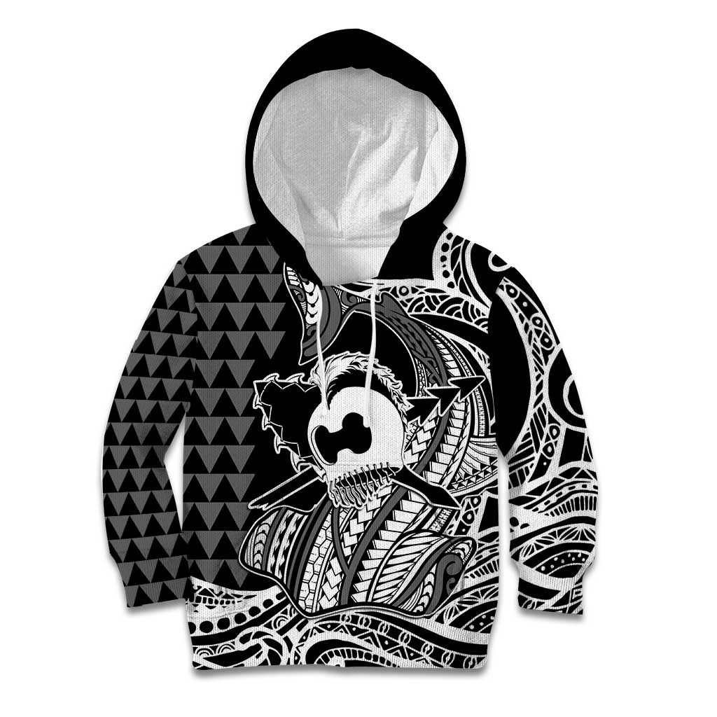 Koa Ikaika Warrior Helmet with Shark Kid Hoodie Black Kakau Style LT9 Hoodie Black - Polynesian Pride