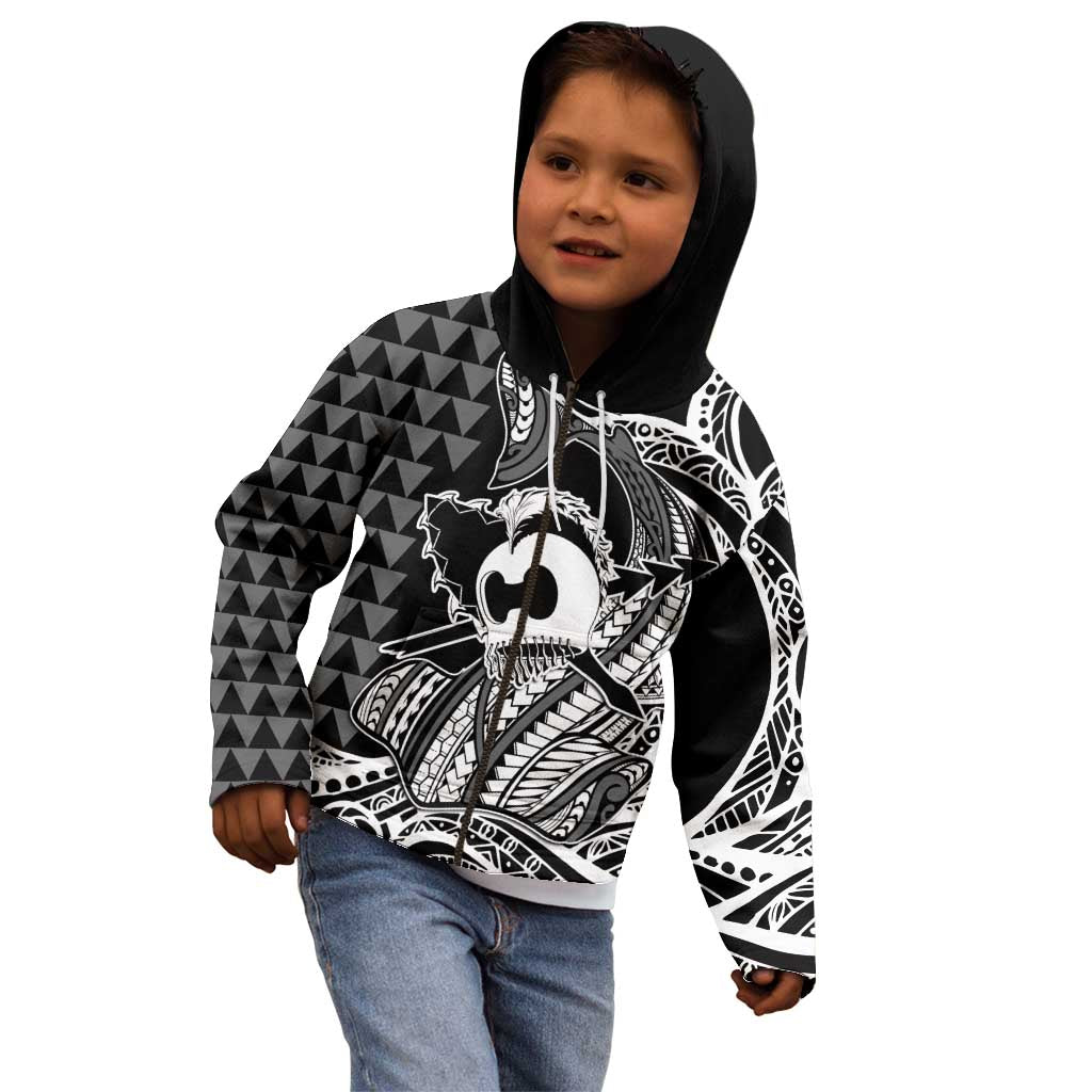 Koa Ikaika Warrior Helmet with Shark Kid Hoodie Black Kakau Style