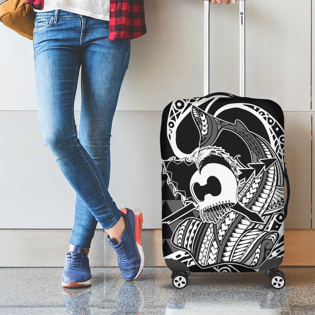 Koa Ikaika Warrior Helmet with Shark Luggage Cover Black Kakau Style