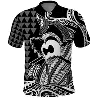 Koa Ikaika Warrior Helmet with Shark Polo Shirt Black Kakau Style