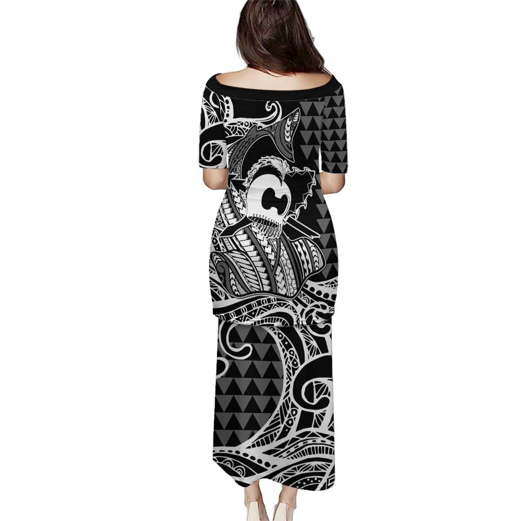 Koa Ikaika Warrior Helmet with Shark Puletasi Black Kakau Style