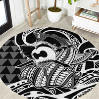 Koa Ikaika Warrior Helmet with Shark Round Carpet Black Kakau Style LT9 Black - Polynesian Pride