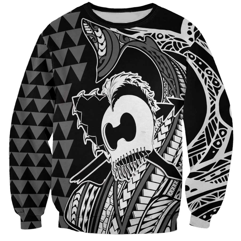 Koa Ikaika Warrior Helmet with Shark Sweatshirt Black Kakau Style