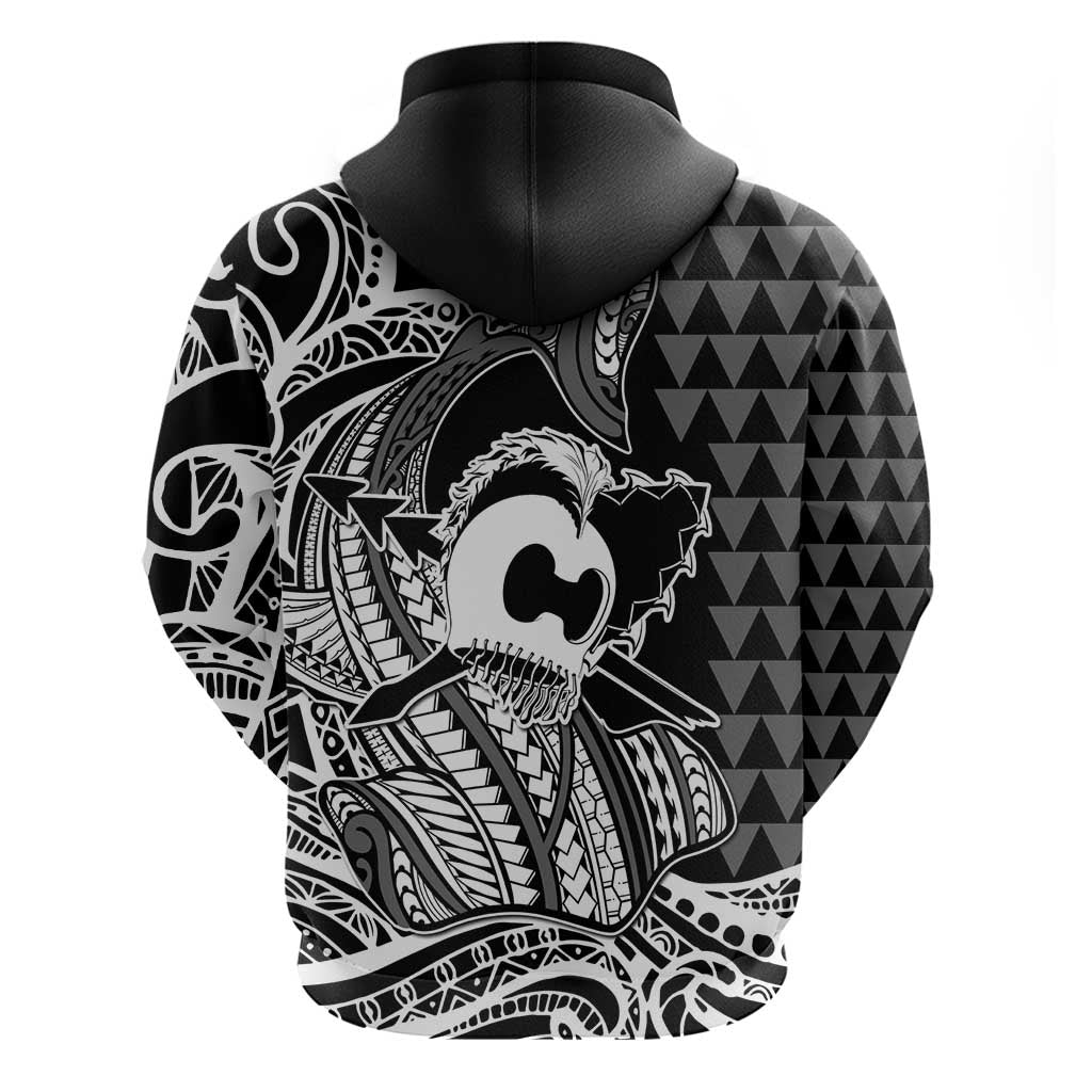 Koa Ikaika Warrior Helmet with Shark Zip Hoodie Black Kakau Style LT9 - Polynesian Pride