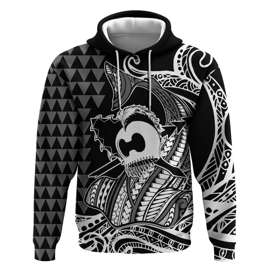Koa Ikaika Warrior Helmet with Shark Zip Hoodie Black Kakau Style LT9 Pullover Hoodie Black - Polynesian Pride