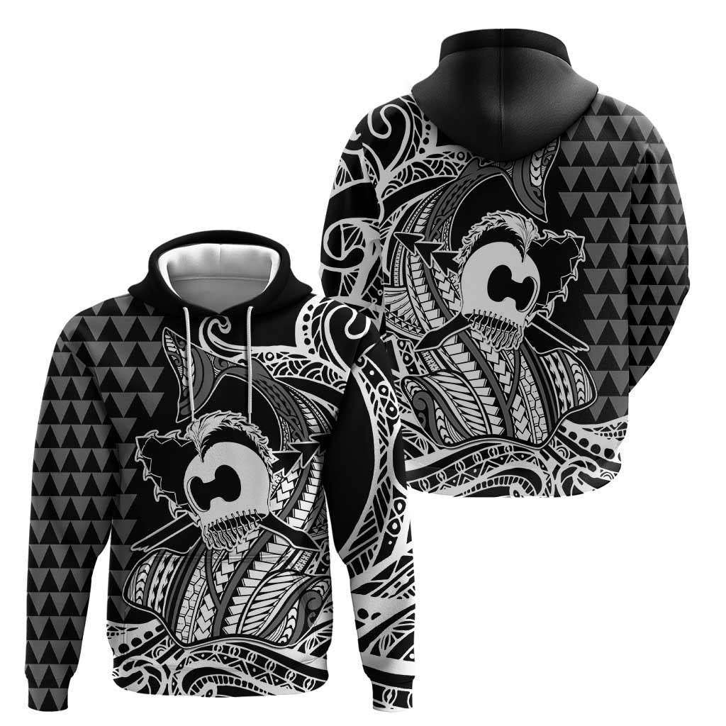 Koa Ikaika Warrior Helmet with Shark Zip Hoodie Black Kakau Style LT9 - Polynesian Pride