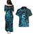 Koa Ikaika Warrior Helmet with Shark Couples Matching Puletasi and Hawaiian Shirt Blue Kakau Style