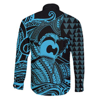 Koa Ikaika Warrior Helmet with Shark Family Matching Mermaid Dress and Hawaiian Shirt Blue Kakau Style