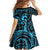 Koa Ikaika Warrior Helmet with Shark Family Matching Off Shoulder Short Dress and Hawaiian Shirt Blue Kakau Style