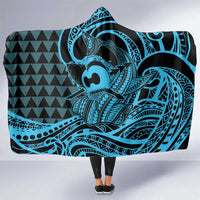 Koa Ikaika Warrior Helmet with Shark Hooded Blanket Blue Kakau Style