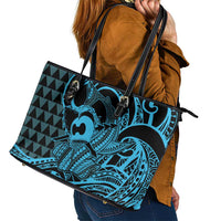 Koa Ikaika Warrior Helmet with Shark Leather Tote Bag Blue Kakau Style