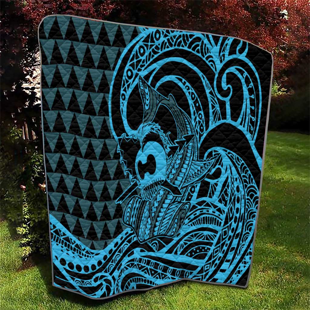 Koa Ikaika Warrior Helmet with Shark Quilt Blue Kakau Style