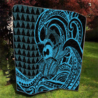 Koa Ikaika Warrior Helmet with Shark Quilt Blue Kakau Style