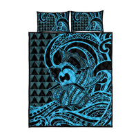 Koa Ikaika Warrior Helmet with Shark Quilt Bed Set Blue Kakau Style