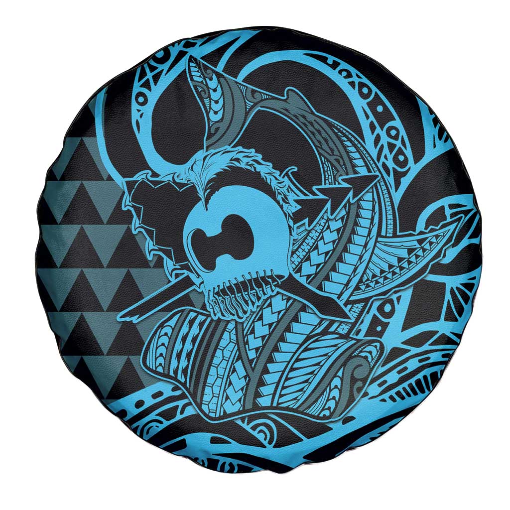 Koa Ikaika Warrior Helmet with Shark Spare Tire Cover Blue Kakau Style