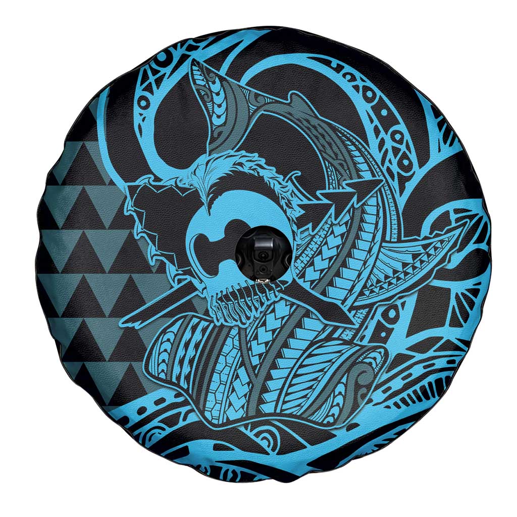 Koa Ikaika Warrior Helmet with Shark Spare Tire Cover Blue Kakau Style