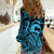 Koa Ikaika Warrior Helmet with Shark Women Casual Shirt Blue Kakau Style