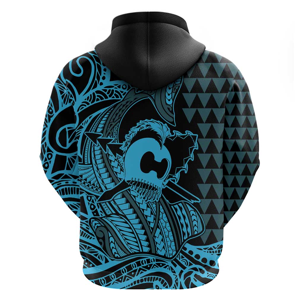 Koa Ikaika Warrior Helmet with Shark Zip Hoodie Blue Kakau Style LT9 - Polynesian Pride