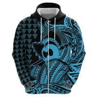 Koa Ikaika Warrior Helmet with Shark Zip Hoodie Blue Kakau Style LT9 - Polynesian Pride