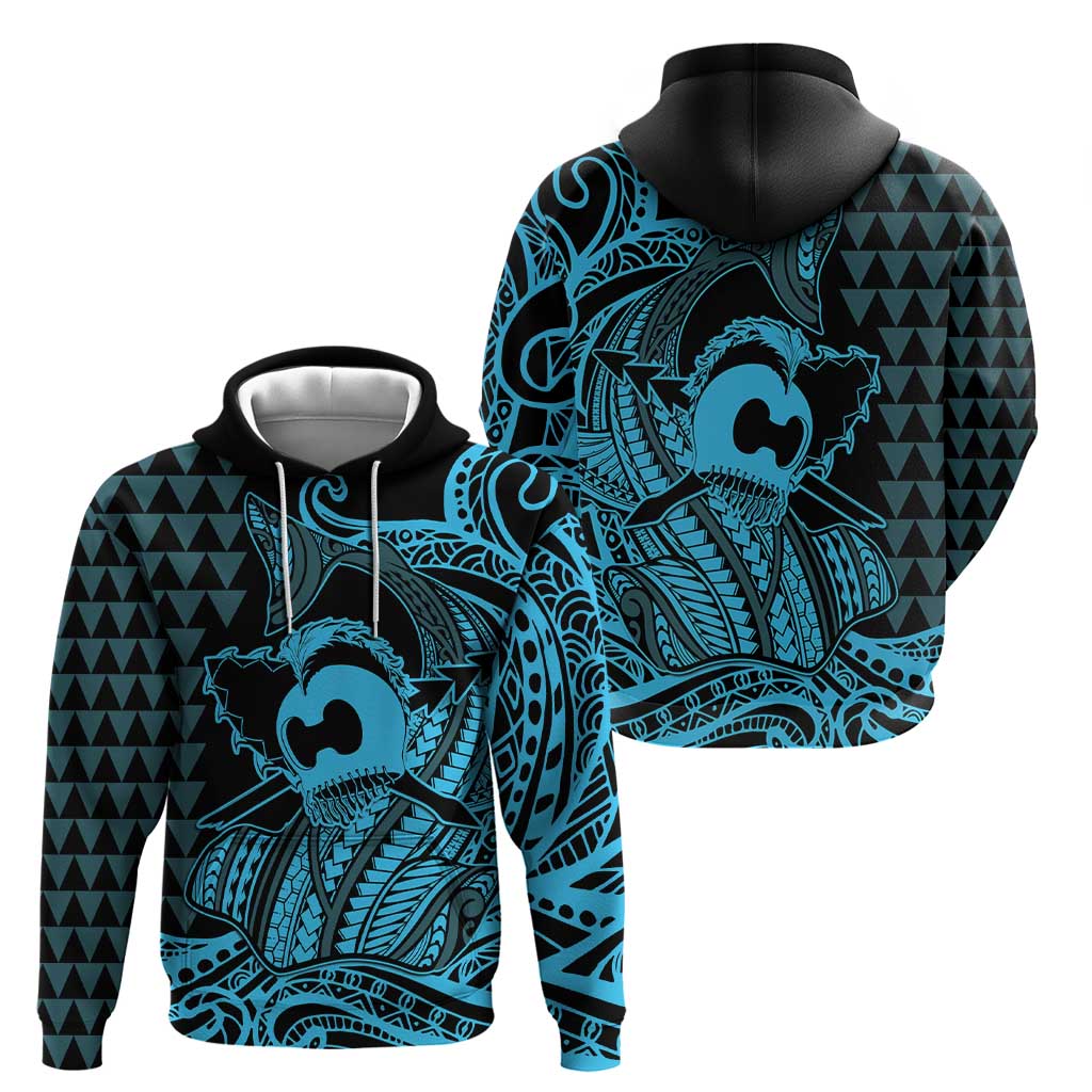 Koa Ikaika Warrior Helmet with Shark Zip Hoodie Blue Kakau Style LT9 - Polynesian Pride