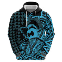 Koa Ikaika Warrior Helmet with Shark Zip Hoodie Blue Kakau Style LT9 - Polynesian Pride